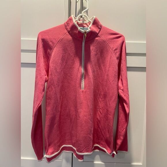 Peter Millar Womens 1/2 Zip Pullover Sweater Mock Neck Pink Cotton Blend Sz L - Picture 1 of 6